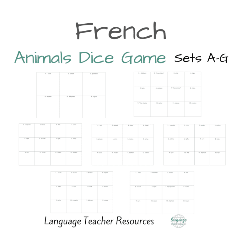 French Animals Dice Game Complete Set A-G - Language Teacher Resources